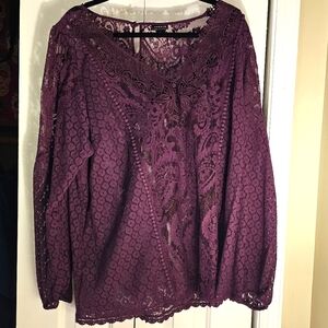 Elegant Lace V-Neck Top - Purple